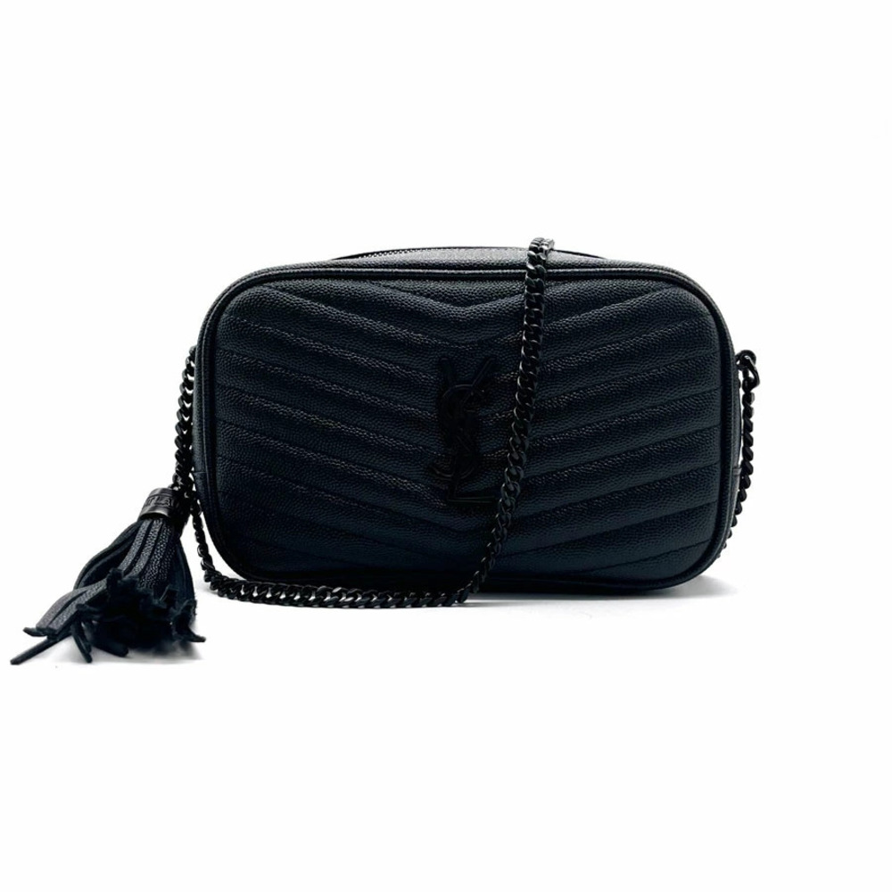 Saint Laurent Monogram Lou Camera Bag chevron quilting tassel black